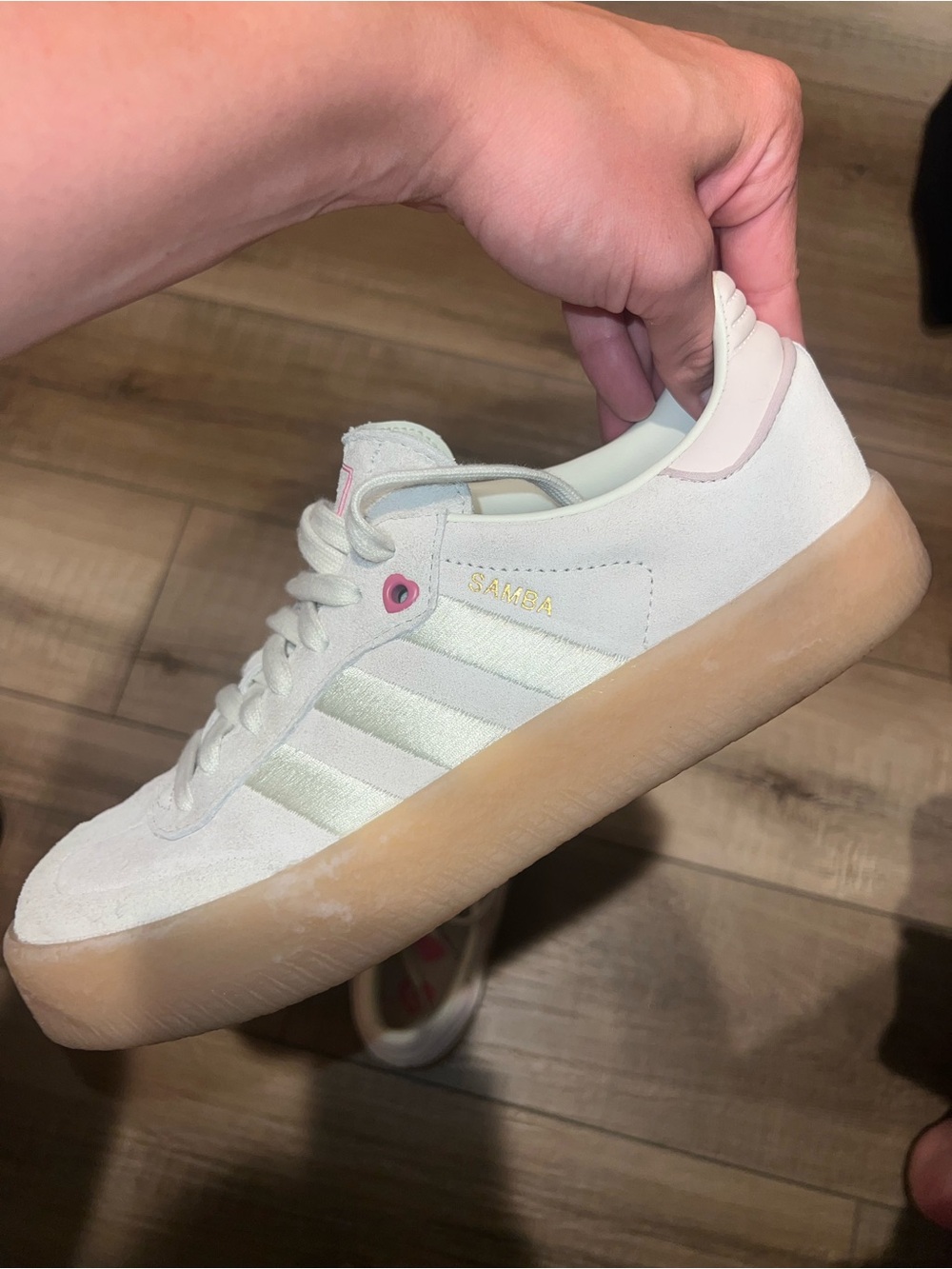 adidas Samba Women's White & Light Pink Gum-Platform Sneaker - Picture 5 of 7